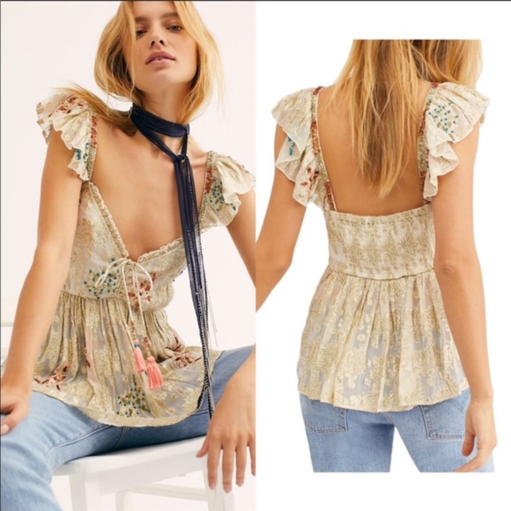 Free People All That Shimmers Jacquard Top NWT